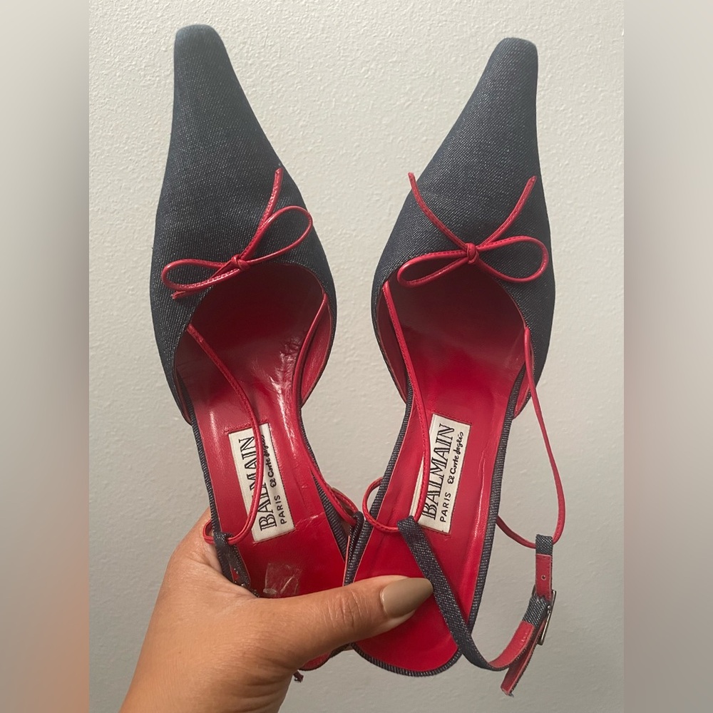 Vintage Balmain Denim Sling back Women's Red Heels